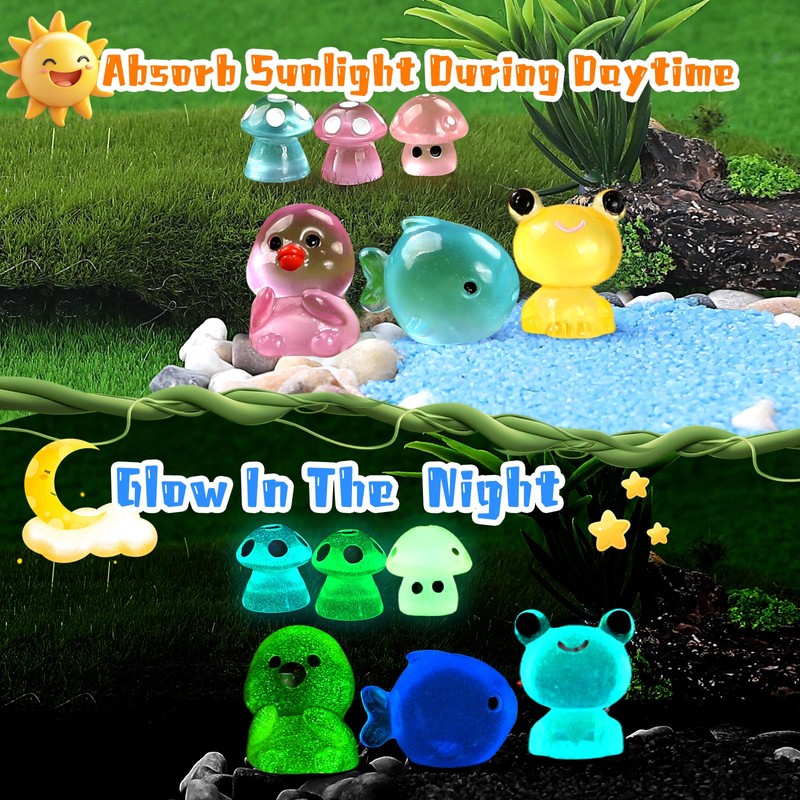 EKisemio 120 Pcs Mini Resin Animals, Glow in The Dark