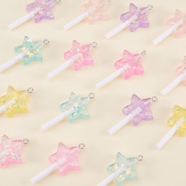 LiQunSweet 20 Pcs Random Color Lovely Faux Lollipop Star Charms in Bulk for Child Girl Jewelry Making DIY Crafting Phone Straps - 41x20mm