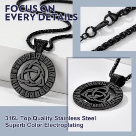 Bandmax Viking Necklace with Round Rune Pendant Trinity Celtic Knot/Triangle/Compass Necklace Stainless Steel Viking Fashion Jewellery Accessory for Men Women, Stainless Steel, No Gemstone