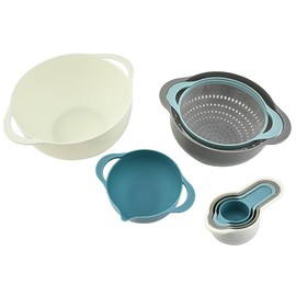 MiHerom Plastic Nesting Bowls Set with Mixing Bowls,Colanders,4 Measuring Cups,Sifter for Baking,Food Prep,RV Camping Accessories,8 Pieces