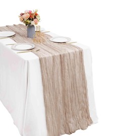 GIVERARE Table Runner Cheesecloth, 35x120in Gauze Boho Rustic Tabletop, 10ft Washable Cheese Cloth Table Runners, Easy to Clean Premium Dresser Cover for Wedding, Decor, Home, Art (Beige)
