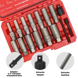 UYECOVE 16-Pcs Spiral Deep Bolt Extractor Set, Stripped Bolt Remover Lug Nut Extractor Set, Stripped Lug Nut Remover for Broken Damaged Rounded-Off Bolts, Nuts, Bolts, Studs, Fittings, Threaded Tubes
