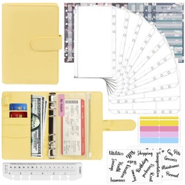 Mlife Budget Binder Set - 28pcs Leather Ring Binder Notebook with Clear Cash Envelopes,Budget Sheets and Label Stickers,Cash Organizer Money Saving Binder for Travel and Diary Yellow