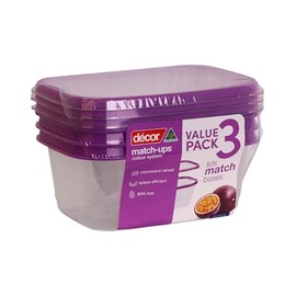 Décor Match-Ups Basics Oblong Storer, Purple, 500 ml Capacity, (Pack of 3)