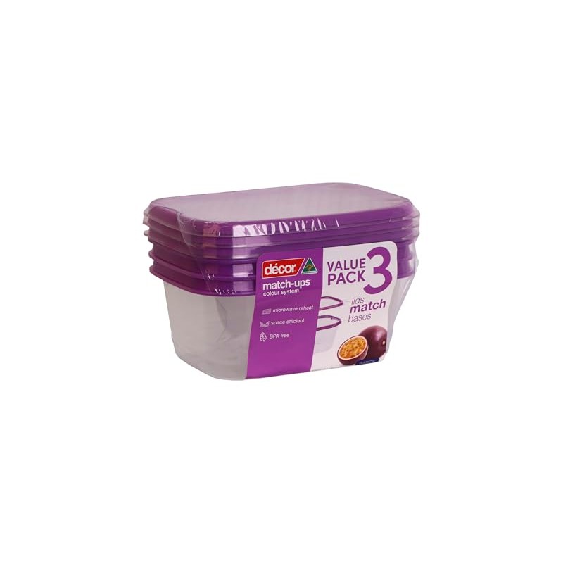 Décor Match-Ups Basics Oblong Storer, Purple, 500 ml Capacity, (Pack