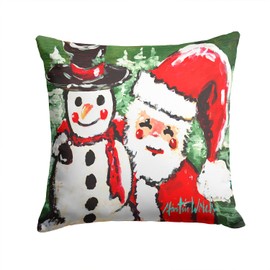 Caroline's Treasures MW1167PW1414 Friends Snowman and Santa Claus Fabric Decorative Pillow Machine Washable, Indoor Outdoor Decorative Pillow for Couch, Bed or Patio, 14Hx14W