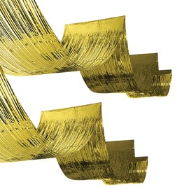 Beistle Gold Metallic Ceiling Streamers – 2 Pack Fringe Party Decorations for Birthdays, New Year’s Eve, Weddings, Anniversaries and Prom, Shimmering Foil with Tape for Hanging, 19.5” x 16’