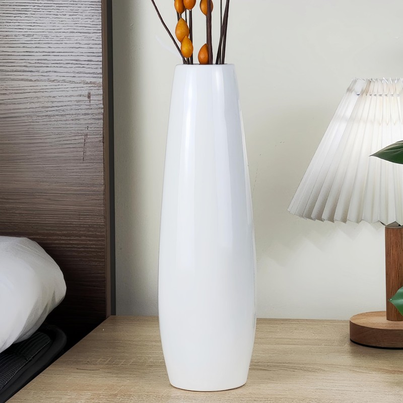 DJYY 12 Inch White Ceramic Vase, Tall Decorative Flower Vase