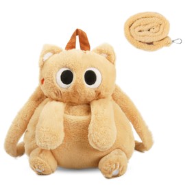 Quahzify Brown Cartoon Backpack, Cute Kitten Animal Cat Plush Shoulder Bag, Cartoon Plush School Bag, Cat Shape Plush Backpack for Children and Adults, d'Alene to