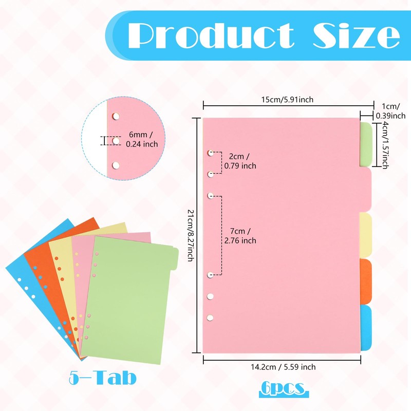 30 Sheets / 6 Sets A5 Folder Dividers, 5 Coloured