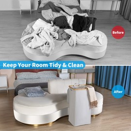 efluky Laundry Hamper with Lid, 100L Tall Laundry Basket with Bamboo Handles for Clothes and Toys, Collapsible Laundry Hamper with Inner Bag for Bedroom and Bathroom, Light Grey