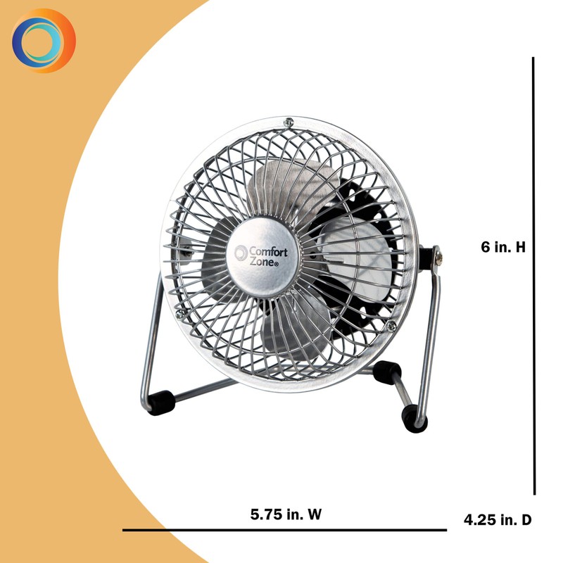 Comfort Zone 4-inch All-Metal Desk Fan with USB or Power