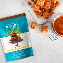 DAVIDA Chocolate Barks, 53% Cacao with Caramel & Sea Salt. Premium Colombian Semi-Sweet Dark Chocolate (Pack of 2) 4.23 OZ