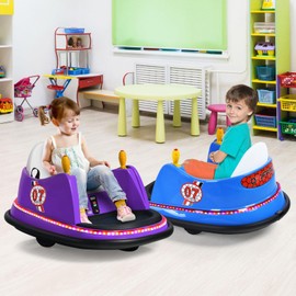 HONEY JOY 12V Toddler Bumper Car, Battery Powered Baby Ride on Bumper Car, Dual Joysticks, Flashing LED Light & 360 Degree Spin, Electric Vehicle Ride on Toys w/Remote Control, Gift for Boys Girls