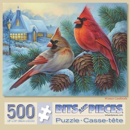 Bits and Pieces - 500 Piece Jigsaw Puzzle for Adults - Winter Cardinals - 500 pc Birds in The Winter Jigsaw by Artist Oleg Gavrilov