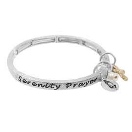 Emulily "Serenity Prayer Inspirational Verse Brush Texture with Charms Stretch Bracelet