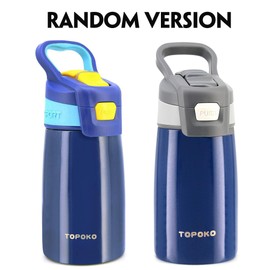 AUTO FLIP 12 OZ Stainless Steel Kids Water Bottle for Girls Double Wall Beverage Carry Kid Cup Vacuum Insulated Leak Proof Thermos Handle Spout BPA-Free Sports Bottle for Boys(Blue)
