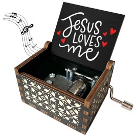 Jesus Loves Me Music Box Wooden Musical Box for Christians Wood Minimalism Music Box for Faith Based Gifts Vintage Hand Crank Musical Box for Religious Gifts Spiritual Gifts for Women - JRM835