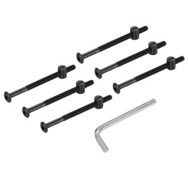 PATIKIL Furniture Bolt Nut Set, 6 Pcs M6 x 90 mm Metric Carbon Steel Flat Head Hex Socket Cap Screws Bolts with Barrel Nuts Hex Key Wrench for Beds Headboards Chairs, Black