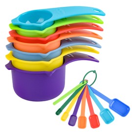 Plastic Measuring Cups and Spoons Set 15, Cute Color Measuring Spoons and Cups for Baking & Kitchen, Rainbow Measuring Tools Set with 2/3 & 3/4 Cup Measuring Cup