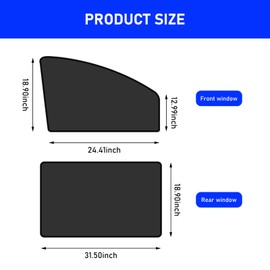 Flygun 4 PCS Car Side Window Sun Shade, 24.40In x 18.89In x 12.99In Front Window Sun Protection, 31.49In x 18.89In Rear Window Heat Insulation, Universal Foldable Breathable Gauze (Black)