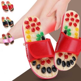 Protrusive sole acupressure health care slippers indoor shoes Shoes Black (265-270mm) 2ea