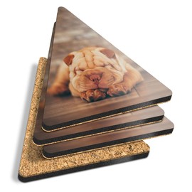 4 x Triangle Coasters - Shar Pei Dog Puppy Animal Pet Cork Backed MDF Glossy Tea Coffee Accessory #12680