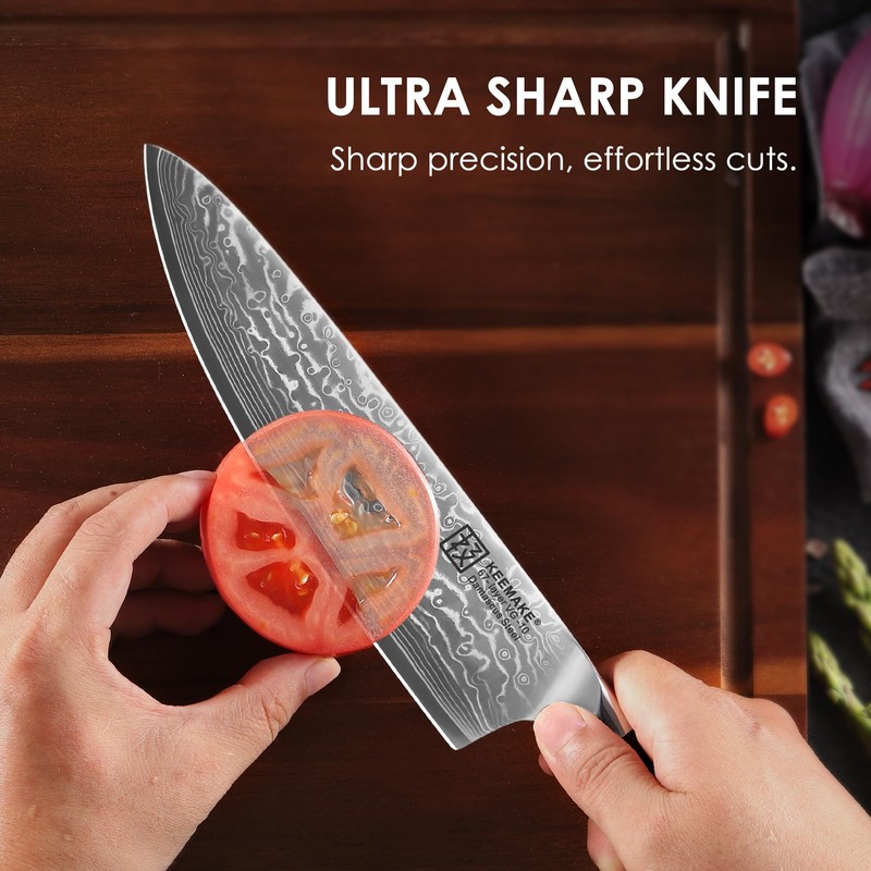 KEEMAKE Damascus Kitchen Knife Set, 2PCS Ultra Sharp 67-Layer Damascus