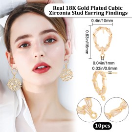 Beebeecraft 1 Box 10Pcs 18K Gold Plated Earring Findings Teardrop Shape Cubic Zirconia Stud Earrings with 1mm Loop for DIY Earring Jewelry Making