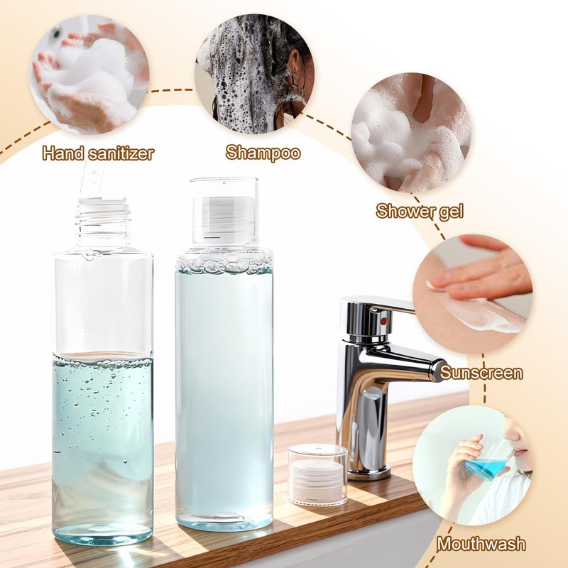 6 Pieces 150ml Empty Refillable Transparent Plastic Travel Bottles with