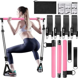 Pilates Bar Kit with Resistance Bands Portable 3-Section Pilates Bar with Stackable Bands Home Gym Workout