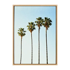 Kate and Laurel Sylvie Four Palm Trees Framed Canvas Wall Art by Simon Te Tai, 23x33 Natural