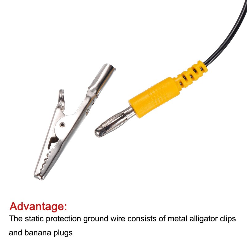 sourcing map ESD Grounding Cable Cord with Alligator Clip, 3.0m/118"