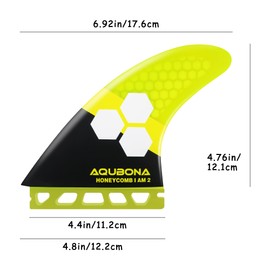 Surfboard Double Tab Fin Compatible, Set of 3, Size, Carbon, Surfing Thruster, Surfing fins, AM2, LARGE/MEDIUM (Yellow, AM2)