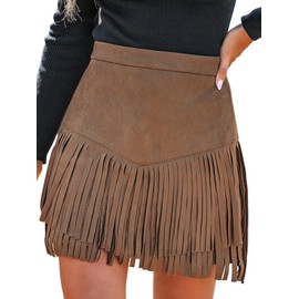 CUPSHE Women Skirts Terra Cotta High Waist Fringe Mini Skirt Short Skirts Light Brown L