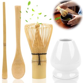 Matcha Kit Set, Japanese Matcha Whisk Set, Matcha Whisk, Traditional Shovel, Whisk Holder, Bamboo Whisk Matcha for Traditional Preparation of Matcha Tea (4 Pieces)