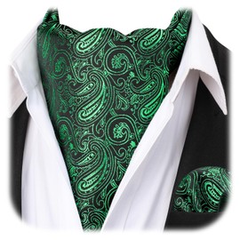 HISDERN Cravats for Men Green Ascots Paisley Cravat Pocket Square Set Emerald Green Floral Mens Scarf Self Tie Handkerchief for Wedding Party
