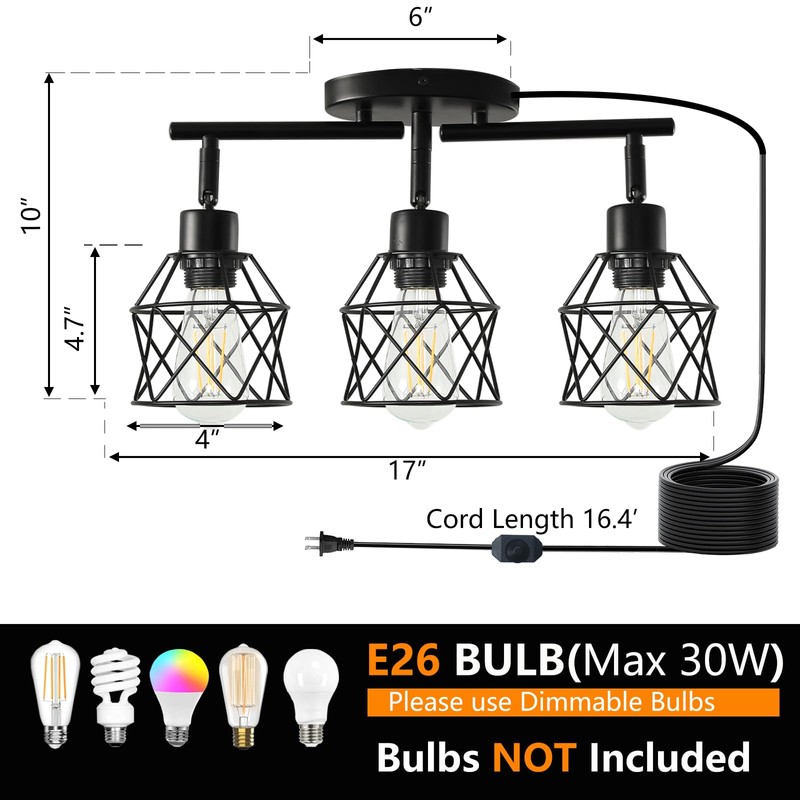 vivihobb Dimmable Black Plug in Track Lighting Kit,3 Light Plug