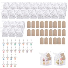 24er-Pack Kreuz Taufe Gastgeschenke Boxen mit Engelsflügel Schlüsselanhänger - Dekorative und Funktionale Taufe & Kommunion Dekoration, Gastgeschenke, Taufgeschenke für Kinder