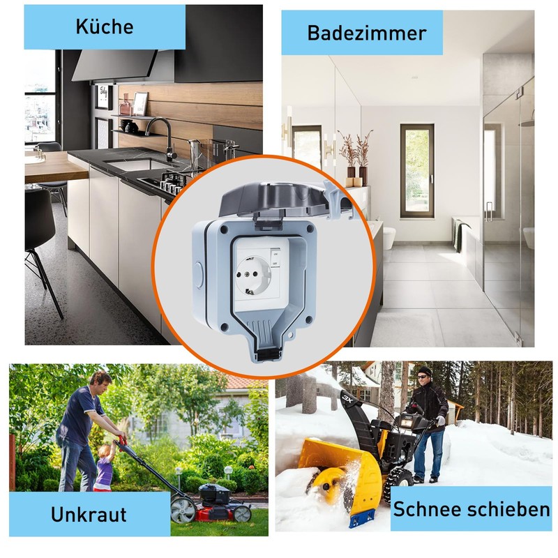 Outdoor Socket Waterproof Socket IP66 Single with Switch, Wall Socket