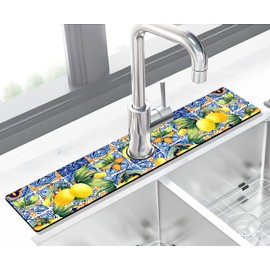 Kitchen Sink Splash Guard Faucet Mat Super Absorbent Fast Drying Mat Sink Gadgets Splash Guard Behind Faucet Drip Catcher for Kitchen (Lemon, 23.5x5.5in)