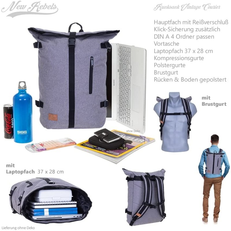 New Rebel Courier A4 Roll Up Messenger Backpack + Bottle,