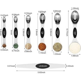 7-Piece Magnetic Measuring Spoons Set – Dual-Sided Stainless Steel, Small Tablespoon & Teaspoons Kitchen Utensils - Color: Black