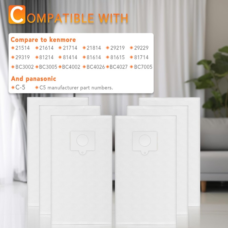 6 Pack 53292 Sears Style Q/C HEPA Cloth Vacuum Bags