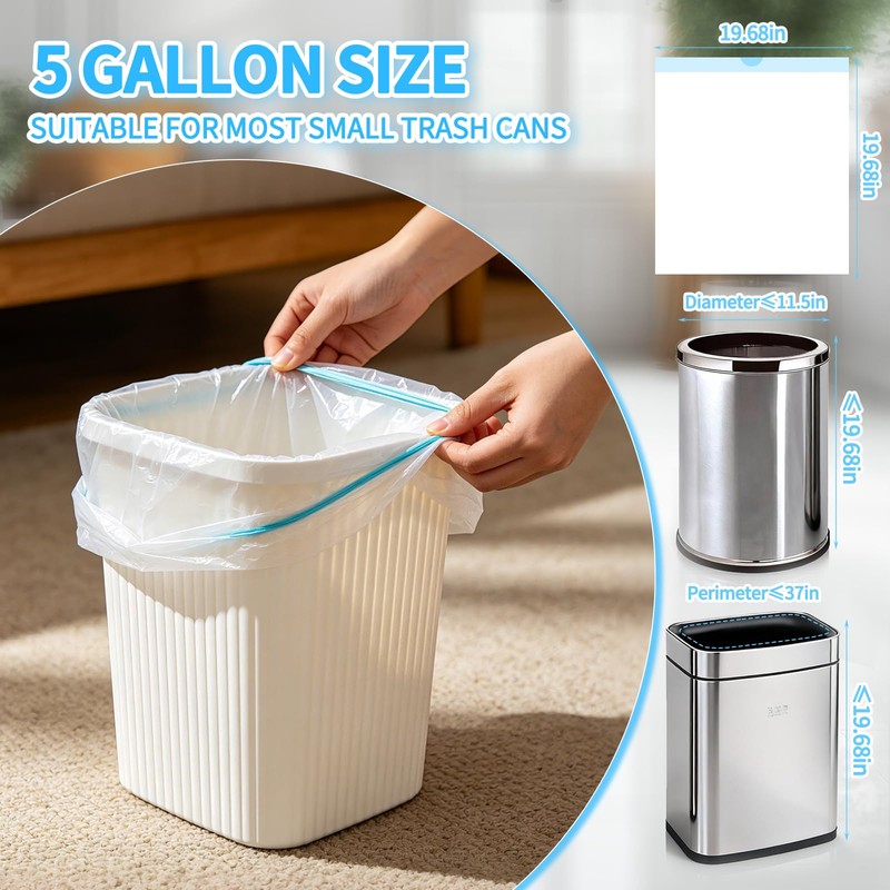 100 Count Small Drawstring Trash Bags, 5 Gallon Pre-separated Garbage
