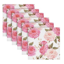 Table Cloth Napkins Floral Rose Pink Set of 6, Washable Reusable Dinner Napkin, Table Decor for Kitchen, Cocktail Party,Wedding, Banquet, Holiday (20 x 20 in)