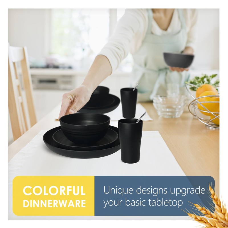 Teivio 88-Piece With Flatware Kitchen Plastic Wheat Straw Dinnerware Set