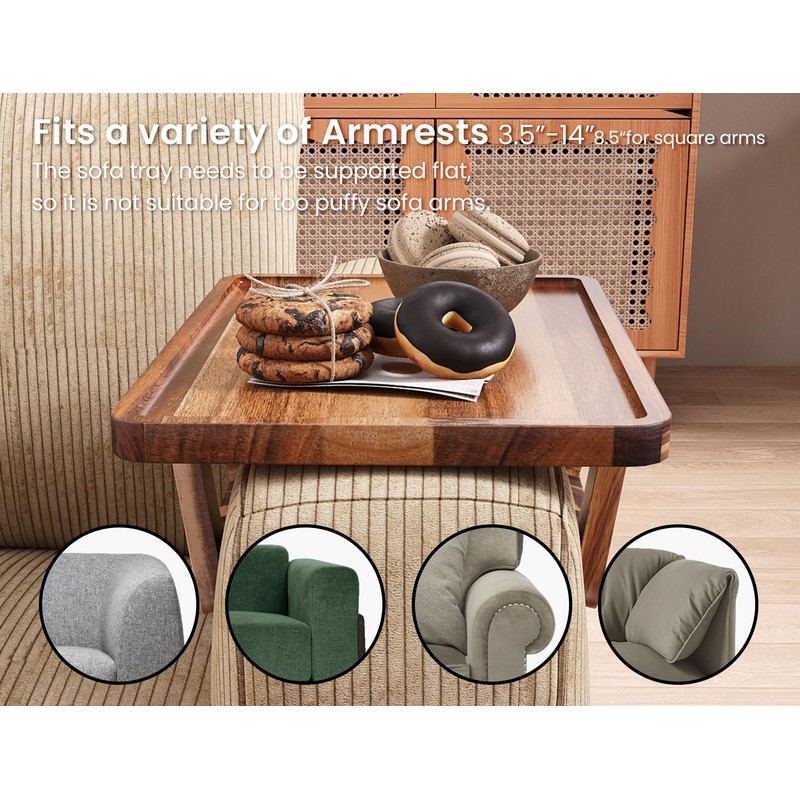 Danfoxer 2 Pack Acacia Wood Couch Arm Tray,Couch Tray,Folding Sofa