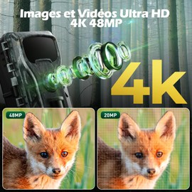 VOOPEAK Wildlife Camera 4K 30fps 48MP Hunting Camera Night Camera Motion Activated Hunting Camera Infrared Outdoor Surveillance Wide Angle 120° Animal Camera IP66 Waterproof