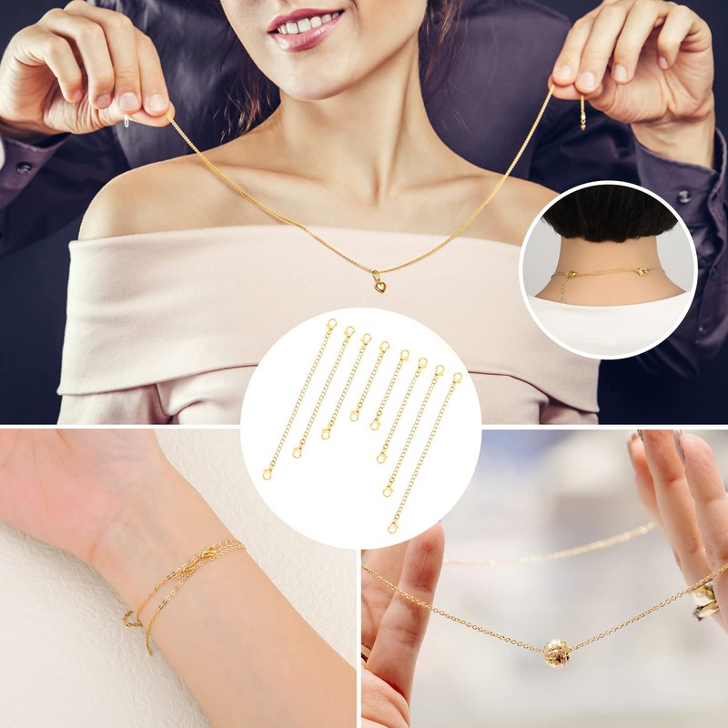 8pcs Copper Plated Chain Extender Necklace Extenders KC Gold Extension